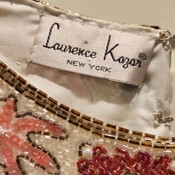 Vintage Lawrence Kazar New York Silk Beaded Cream Beaded Floral Top Size XL - Picture 3 of 7